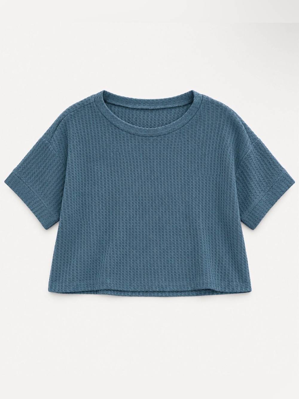 Waffle-Knit Short Sleeve Crop Top - Blue